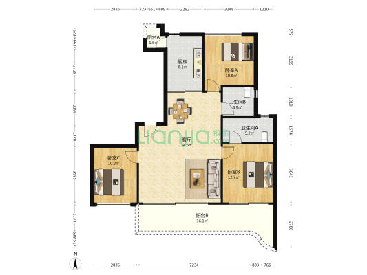 绿城·凤栖鹭鸣 3室1厅2卫 131平方