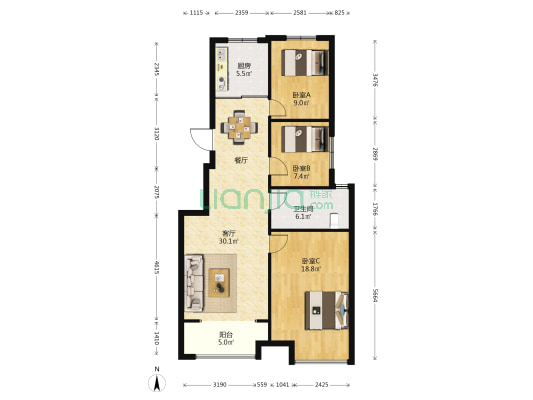 城建·幸福里 3室1厅1卫 106平方