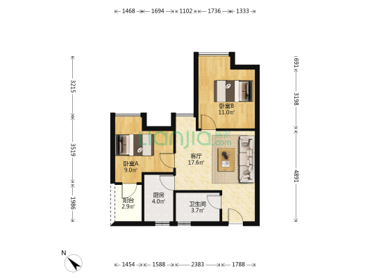 润宇华庭 2室1厅1卫 68平方