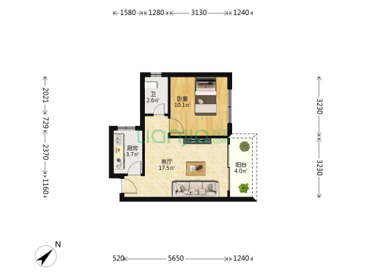 华达花园 1室1厅1卫 45平方