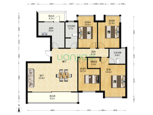 光明蓉府 4室1厅2卫 149平方