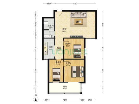 华西苑 3室1厅1卫 97平方