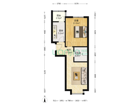 普东新苑 1室1厅1卫 55平方
