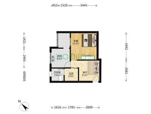 凌熹苑 1室1厅1卫 44平方