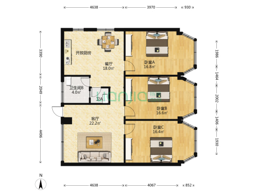 建行大厦 3室2厅2卫 138平方