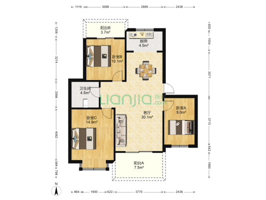 中基▪幸福里 3室1厅1卫 98平方