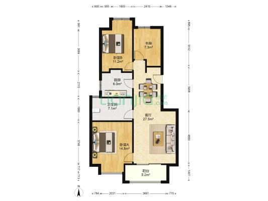 万科琥珀郡园 3室1厅1卫 99平方