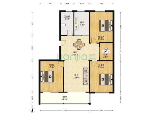 普庆苑东区北区 4室2厅1卫 220平方