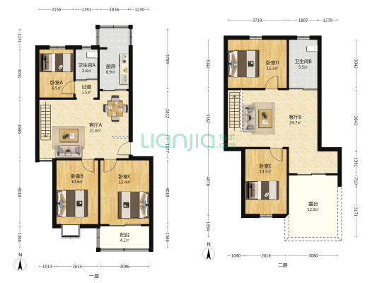 天晴花园 5室2厅2卫 85平方