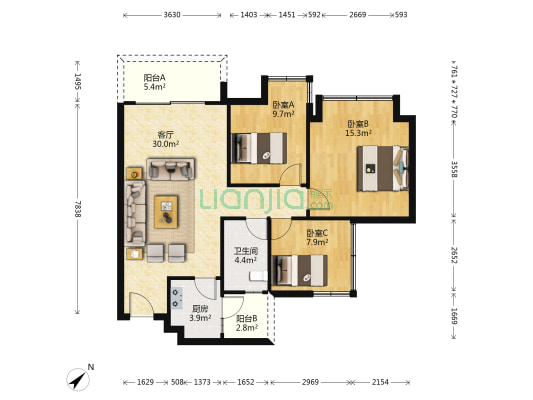海伦印象 3室1厅1卫 89平方