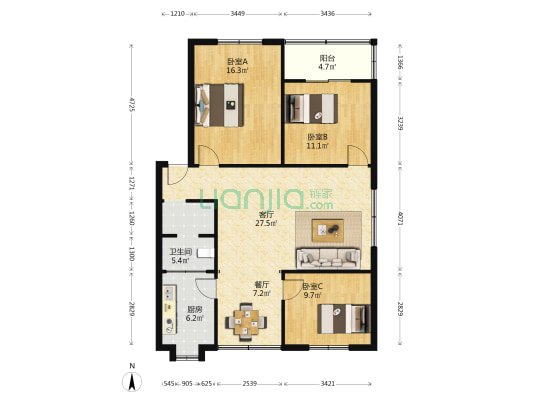 三道街45号 3室2厅1卫 90平方