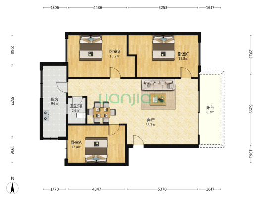 惠州市粮食局住宅楼 3室1厅1卫 116平方