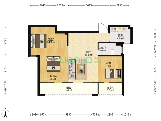 永安锦苑 3室1厅1卫 101平方
