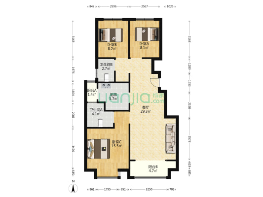 定鼎轩 3室1厅2卫 105平方