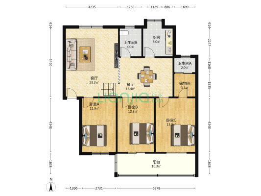 松鹤小区 3室2厅2卫 115平方