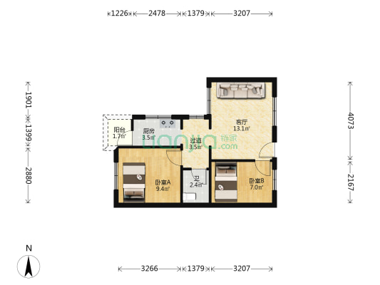 德富楼 2室1厅1卫 48平方