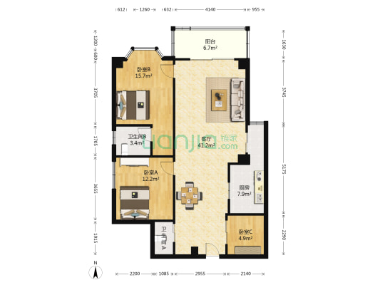 裕成大厦 3室1厅2卫 115平方
