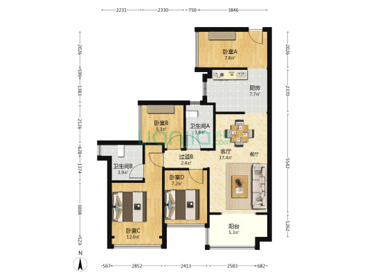 珠江广钢花城 4室1厅2卫 86平方