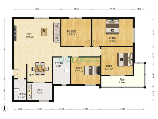 长缨小区高层住宅 4室1厅2卫 168平方