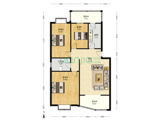华阳水电小区 3室1厅 南 北-户型图