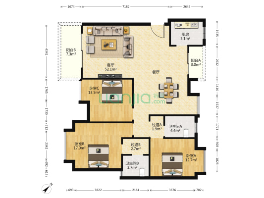 华润国际社区E区 3室1厅2卫 209平方