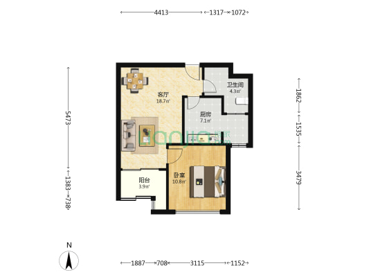 新浦江城(江桦路200弄) 1室1厅1卫 55平方