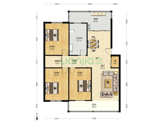 锦花苑 3室1厅1卫 154平方