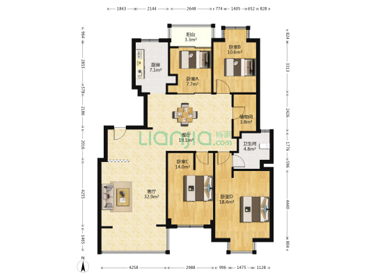 黄龙康城三组团 4室2厅1卫 151平方