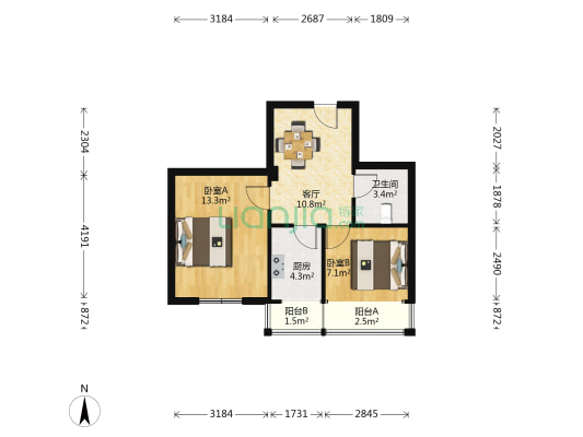 九号公寓 2室1厅1卫 62平方