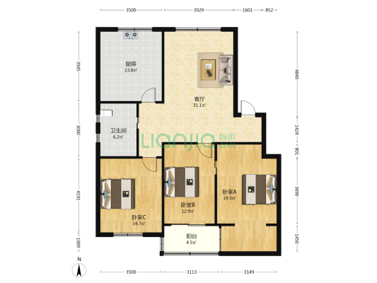 居敬路小区 3室1厅1卫 122平方