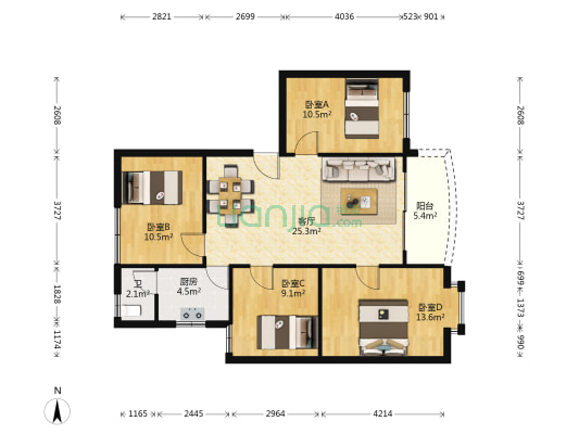 清新大道22号 4室1厅1卫 96平方