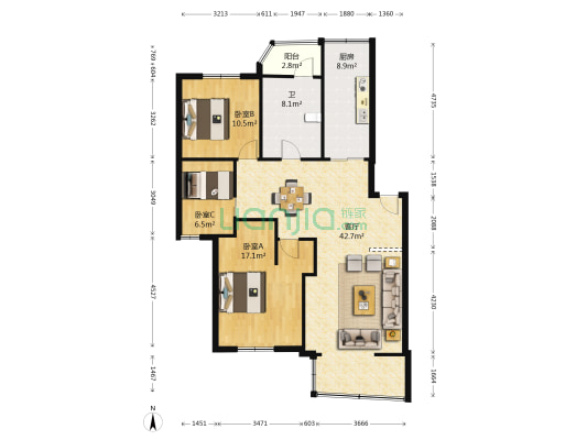苏家小区 3室1厅1卫 104平方