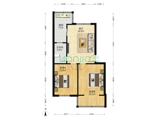 中国工商银行省分行家属院 2室1厅1卫 74平方