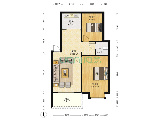 沁香园 2室1厅1卫 83平方