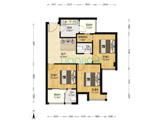 远大中央公园 3室1厅2卫 74平方