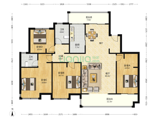 熙悦府 4室1厅2卫 184平方