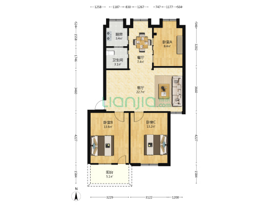得贵巷小区 3室2厅1卫 98平方