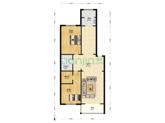 天士力花园 2室1厅1卫 127平方