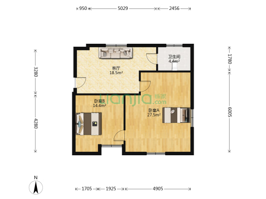百昌大厦 2室1厅1卫 74平方