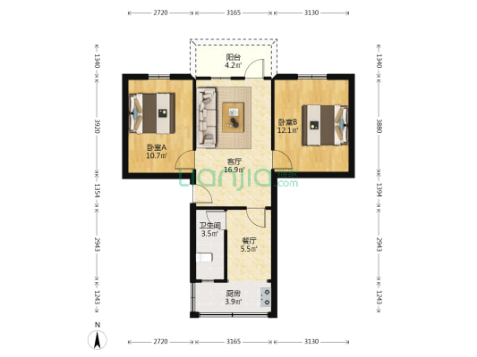 一棉大院 2室2厅1卫 66平方
