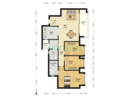 学宸名著T1组团 3室1厅2卫 97平方