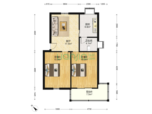 电科院路3号院 2室1厅1卫 85平方