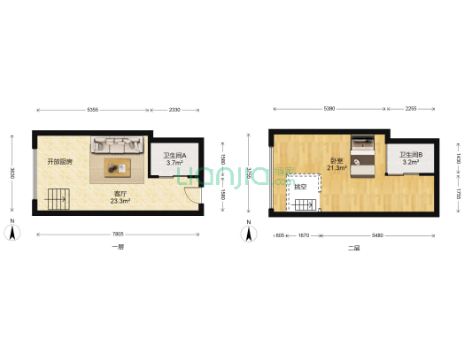 彩世界 1室1厅2卫 62平方