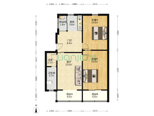 中建二局四公司家属楼 2室1厅2卫 80平方