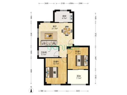 梅园花庭 2室1厅1卫 84平方
