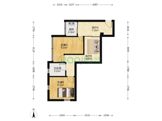 广和路 2室2厅1卫 48平方