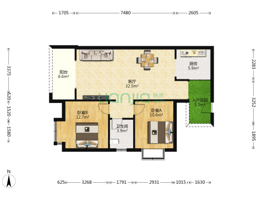 岷南御景 2室1厅1卫 87平方