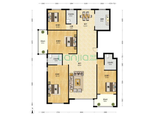 福荣世家西区 4室2厅3卫 231平方