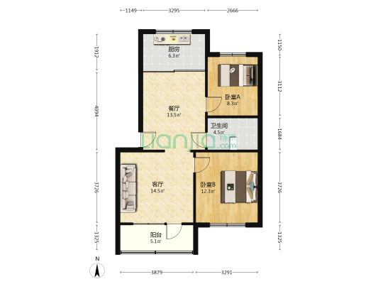 南巷小区B区 2室2厅1卫 81平方