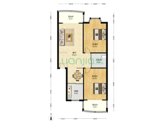 盘城公寓 2室1厅1卫 105平方